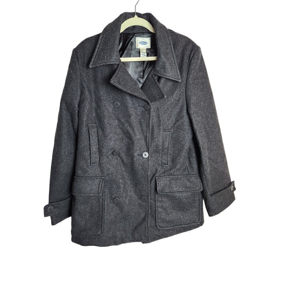 Vintage Old Navy Wool Peacoat Sz L Black/Charcoal classic preppy pockets GUC - Picture 1 of 9